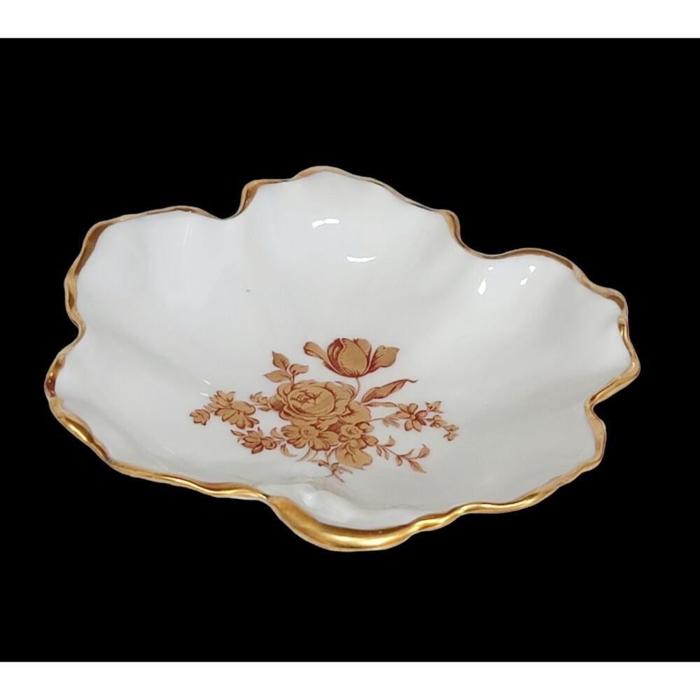 Vintage Limoges France Porcelain Dish With Gold Flowers Candy Trinket Dish 5.5"